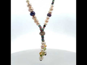 Natural Multi Tourmaline Pearl Citrine Peridot Multi Colored Gemstone Tassel Necklace