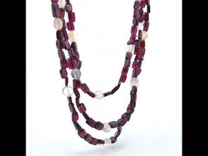 Natural Garnet Plain Tube & Chalcedony Round Handmade Gemstone Beaded 17.2