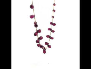 Natural Rhodolite Gemstone Necklace | Briolette Drop 8x5mm Cut Garnet Beads | 16 Inch Unique Birthstone Jewelry
