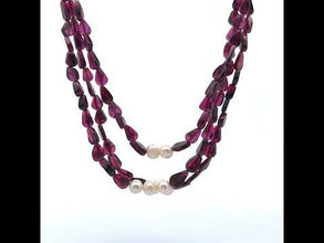 Natural Garnet Pear with Pearl Round Rice Gemstone Necklace