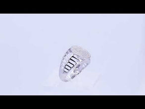 18K White Gold Pavé Signet Ring | Natural Diamond Round Face | Grooved Shoulders | Heritage Unisex Statement Band