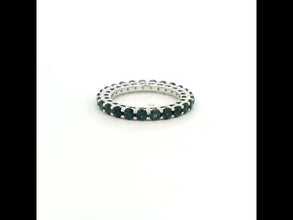 18K White Gold Natural Round Blue Sapphire Eternity Band | Deep Ocean Blue Statement Ring