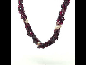 Artisan Natural Garnet Plain Tube & Pearl Round Gemstone Beaded 15.8