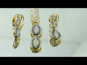 18K Yellow Gold Natural Diamond & Tsavorite Pendant and Earrings Set | Polki Teardrop Statement Fine Jewelry