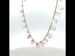 Natural Rose Quartz Drop Necklace | Briolette Cut Gemstone Beads | 15.5 Inch Jewelry for Women