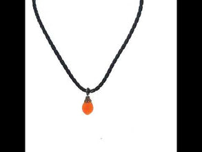Natural Carnelian Gemstone 14mm Drop Shape With Dark Twisted Cord Pendant Necklace Known For Confidence Motivation And Vital Energy