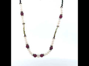 Natural Garnet, Multi Tourmaline & Classic Pearl Necklace