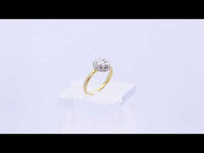 18K Yellow Gold Halo Illusion Wedding Ring | Natural Diamond Round Cluster Sunburst Design | Classic Jewelry