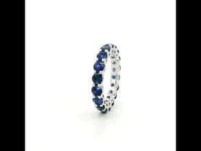 18K White Gold Natural Round Blue Sapphire Full Eternity Band Ring | September Birthstone Elegance