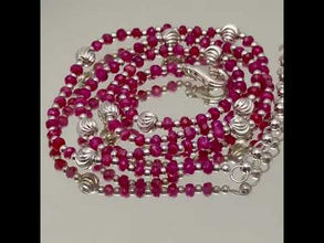 Precious Natural Ruby 3mm with 925 Sterling Silver Station Necklace Faceted Rondelle Beaded Gemstone Silver Charms Passion Stone