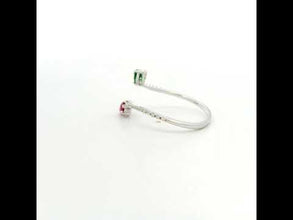 18K White Gold Two-Stone Bypass Ring | Natural Tsavorite, Rubellite & Diamond Pavé Accent Band Jewelry