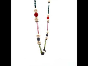 Natural Multi Tourmaline with Pearl Garnet Coral Color Gemstone Necklace