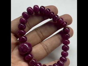 Natural Ruby Gemstone Bracelet | Smooth 8-15mm Rondelle Beads 27 Pcs 166 Carats | Deep Burgundy Red VVS Clarity | Stretchable Unisex Jewelry