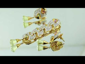 18K Yellow Gold | Natural Diamond & Mixed Semiprecious Gemstone Link Motif Pendant & Drop Earrings Set