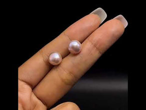 Freshwater Pearl Earrings Stud Purple Color 9mm Button Shape Excellent Luster Jewelry for Wisdom Love and Care