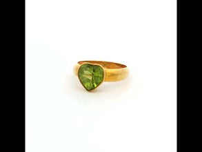 18K Yellow Gold Ring | Heart-Shaped Natural Peridot | Bezel-Set Solitaire Band | Contemporary Minimal Design