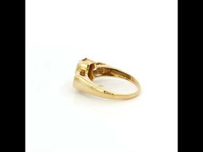 14K Yellow Gold Statement Ring | Natural Citrine Center & Diamond Accent Bezel-Set Band | Contemporary Design