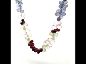 Natural Multi Gemstone Necklace | Briolette Drop Prehnite Rose Quartz Smoky Quartz Iolite Garnet Beads | 14.6 Inch Handmade Jewelry