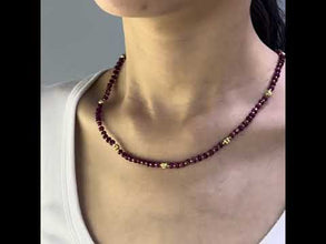 4.5mm Natural Ruby with 925 Sterling Silver Station Necklace Faceted Rondelle Beaded Gemstone Passion Jewel