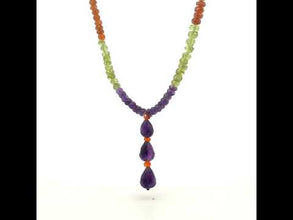 Amethyst Natural, Peridot, and Spessartite Garnet Gemstone Necklace