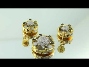18K Yellow Gold Pendant Earring with Diamond & Green Tourmaline Natural Gemstones Hoop Wheel Style Jewellery Set
