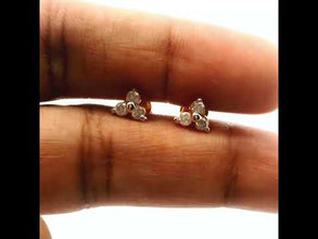 18K Yellow Gold Natural Diamond Three-Stone Stud Earrings | Classic Trio for Everyday Wear