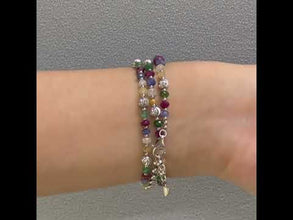 Premium 925 Sterling Silver Station Necklace with Natural Ruby Emerald Sapphire Mix 4mm Faceted Rondelle Beads Gemstone Balance Energy