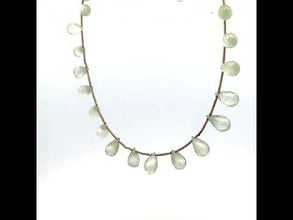 Natural Prehnite Necklace | Pastel Green Drop 10x6mm Briolette Cut Gemstone Beads | 12.5 Inch Handmade Jewelry