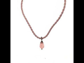 Glass Stone Pendant Light Pink Color Drop Shape 16mm Twisted Cord Fashion Unisex Necklace Symbol Of Soft Modern Elegance