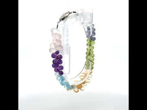 Natural Multi Gemstone Bracelet | Drop Briolette Cut Rose Quartz Iolite Peridot Citrine Blue Topaz Amethyst Beads | 7.9 Inch Gemstone Jewelry