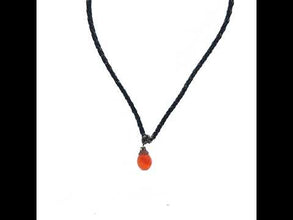 Natural Carnelian Gemstone 13mm Drop Shape With Dark Twisted Cord Pendant Necklace Symbol Of Courage Passion And Positive Energy