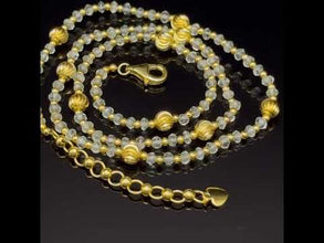 Natural Aquamarine 3mm with 925 Sterling Silver Station Necklace Faceted Rondelle Beaded Gemstone Gold Charms March Birthstone