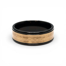 Ring Tungsten Black Duo Tone With Rose Gold Hammered Finish Top Band Durable Scratch Resistant Unisex Wedding Band