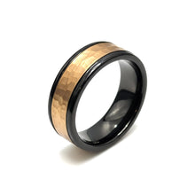 Ring Tungsten Black Duo Tone With Rose Gold Hammered Finish Top Band Durable Scratch Resistant Unisex Wedding Band