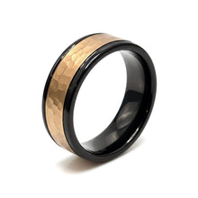 Ring Tungsten Black Duo Tone With Rose Gold Hammered Finish Top Band Durable Scratch Resistant Unisex Wedding Band