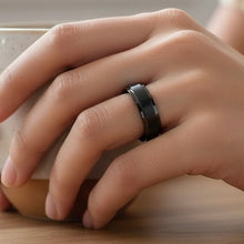 Ring Tungsten Center Raised Black Brushed Matte Finish Band Durable Scratch Resistant Unisex Wedding Band - Ring
