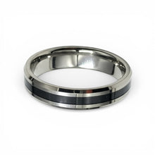 Ring Tungsten High Polish Finish Center Black Ceramic Inlay Beveled Edges Band Durable Scratch Resistant Unisex Wedding
