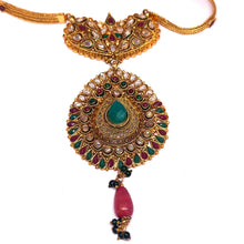 Royal Polki Traditional Heritage Style Pendant Necklace Earrings Gold Plated Bridal Jewellery Set - Necklace Earring Set