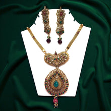 Royal Polki Traditional Heritage Style Pendant Necklace Earrings Gold Plated Bridal Jewellery Set - Necklace Earring Set