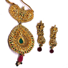 Royal Polki Traditional Heritage Style Pendant Necklace Earrings Gold Plated Bridal Jewellery Set - Necklace Earring Set
