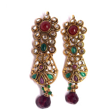 Royal Polki Traditional Heritage Style Pendant Necklace Earrings Gold Plated Bridal Jewellery Set - Necklace Earring Set