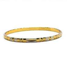 Statement White Yellow Gold Plated metal 1 Piece Bangle with Bold Patterns and Timeless Traditional Engraving - Bracelet