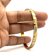 Statement White Yellow Gold Plated metal 1 Piece Bangle with Bold Patterns and Timeless Traditional Engraving - Bracelet
