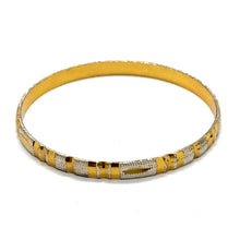 Statement White Yellow Gold Plated metal 1 Piece Bangle with Bold Patterns and Timeless Traditional Engraving - Bracelet
