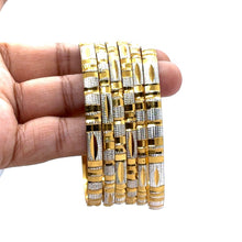 Statement White Yellow Gold Plated metal 1 Piece Bangle with Bold Patterns and Timeless Traditional Engraving - Bracelet