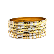 Statement White Yellow Gold Plated metal 1 Piece Bangle with Bold Patterns and Timeless Traditional Engraving - Bracelet