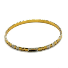 Statement White Yellow Gold Plated metal 1 Piece Bangle with Bold Patterns and Timeless Traditional Engraving - Bracelet