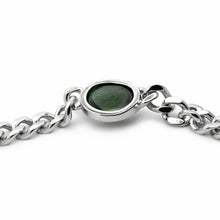 Sterling Silver 925 Cuban Link Bracelet | Natural Peridot Needle Pattern Oval Cabochon Gemstone | August Birthstone