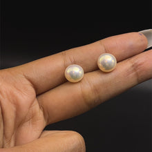 Stud Earrings Freshwater Pearl | 9.30mm Button Shape | Plain Smooth | Silver Pink Color | Glam Lustrous Jewelry for Her