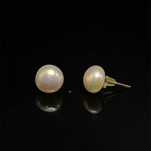 Stud Earrings Freshwater Pearl | 9.30mm Button Shape | Plain Smooth | Silver Pink Color | Glam Lustrous Jewelry for Her